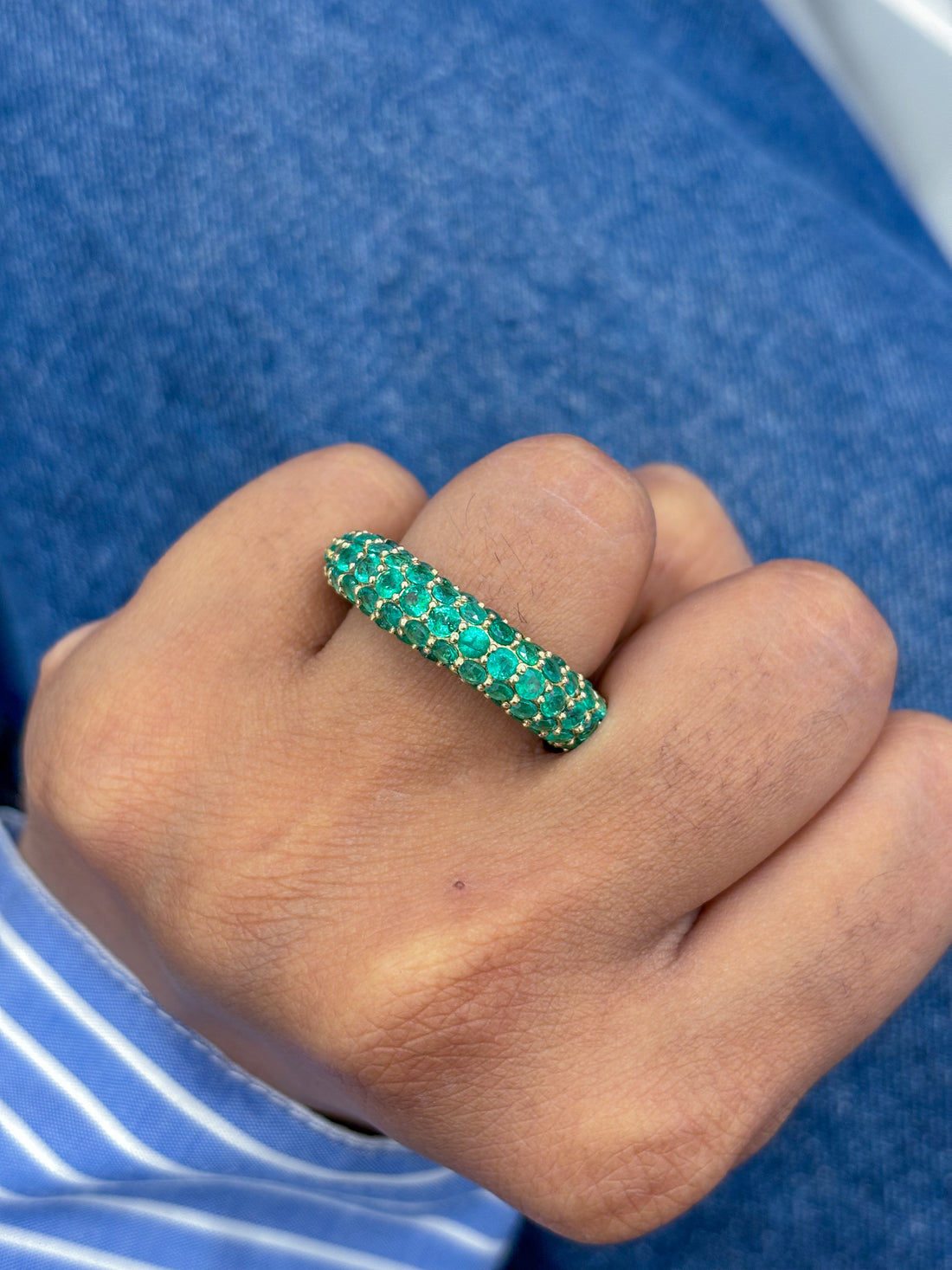 JPRG-1755/4357 Emerald Round Pave 5 Line Ring | 14K