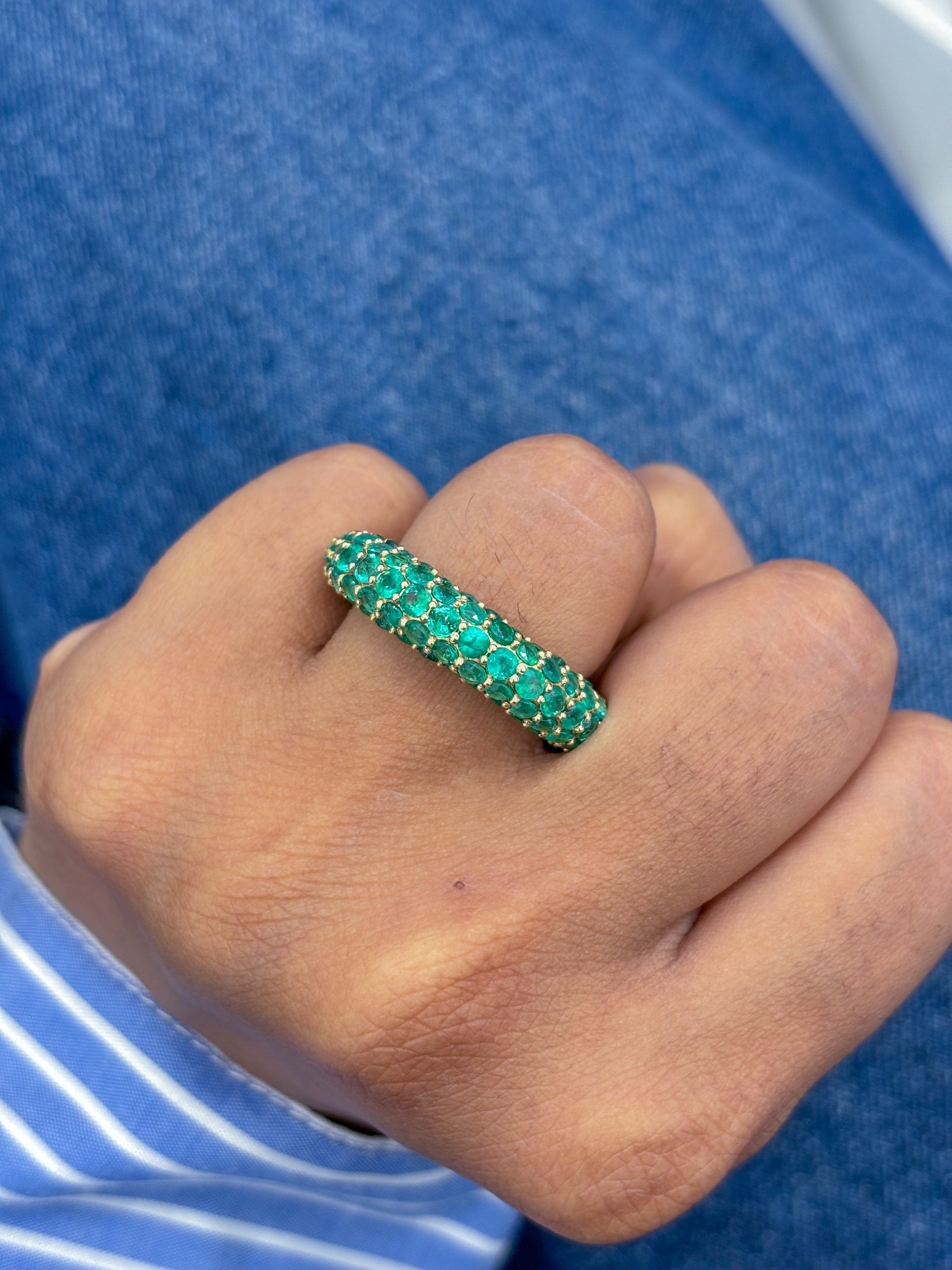 JPRG-1755/4357 Emerald Round Pave 5 Line Ring | 14K
