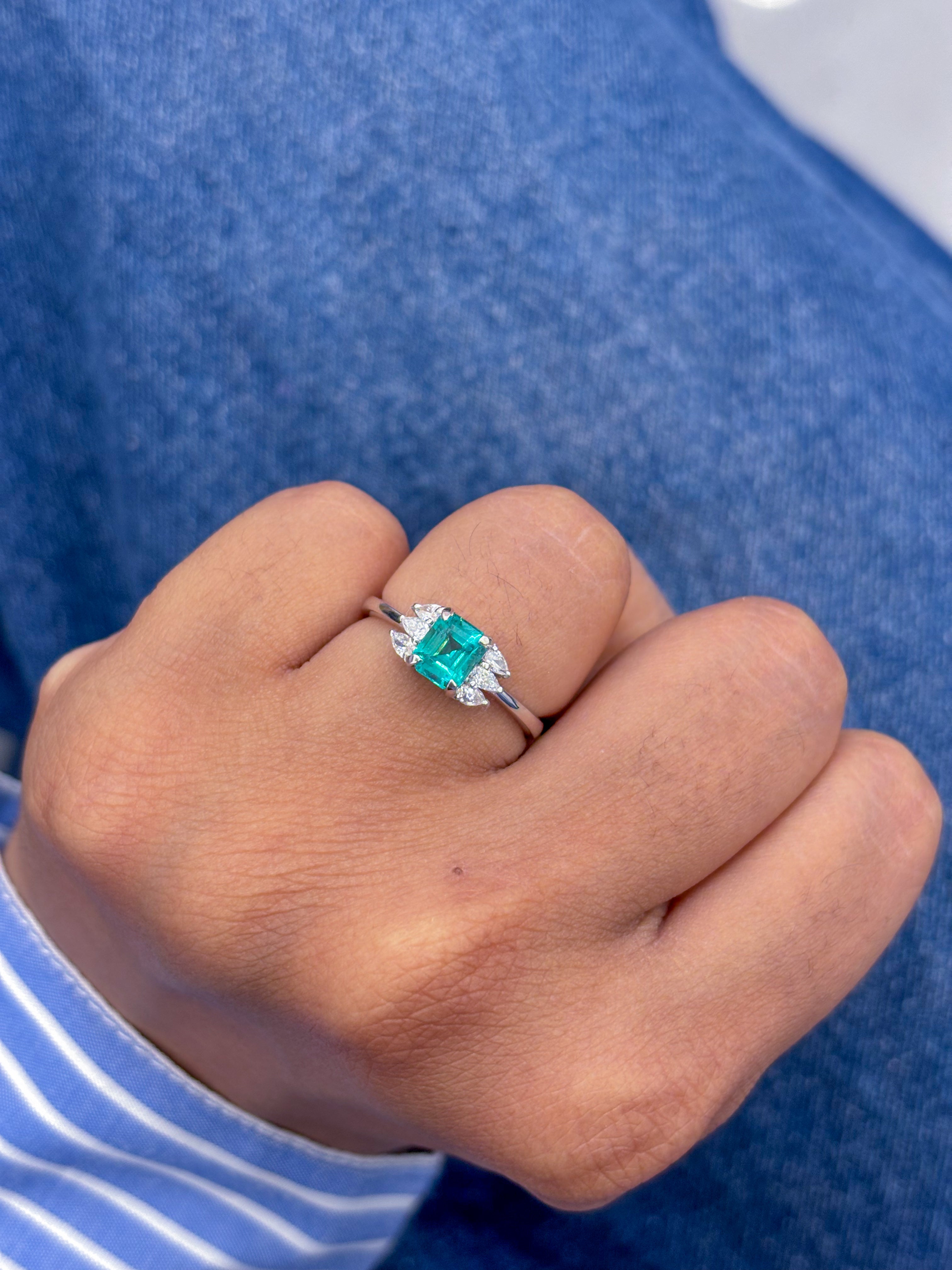 JPRG-1757/4359 Emerald Octagon Diamond Pear Ring | 18K