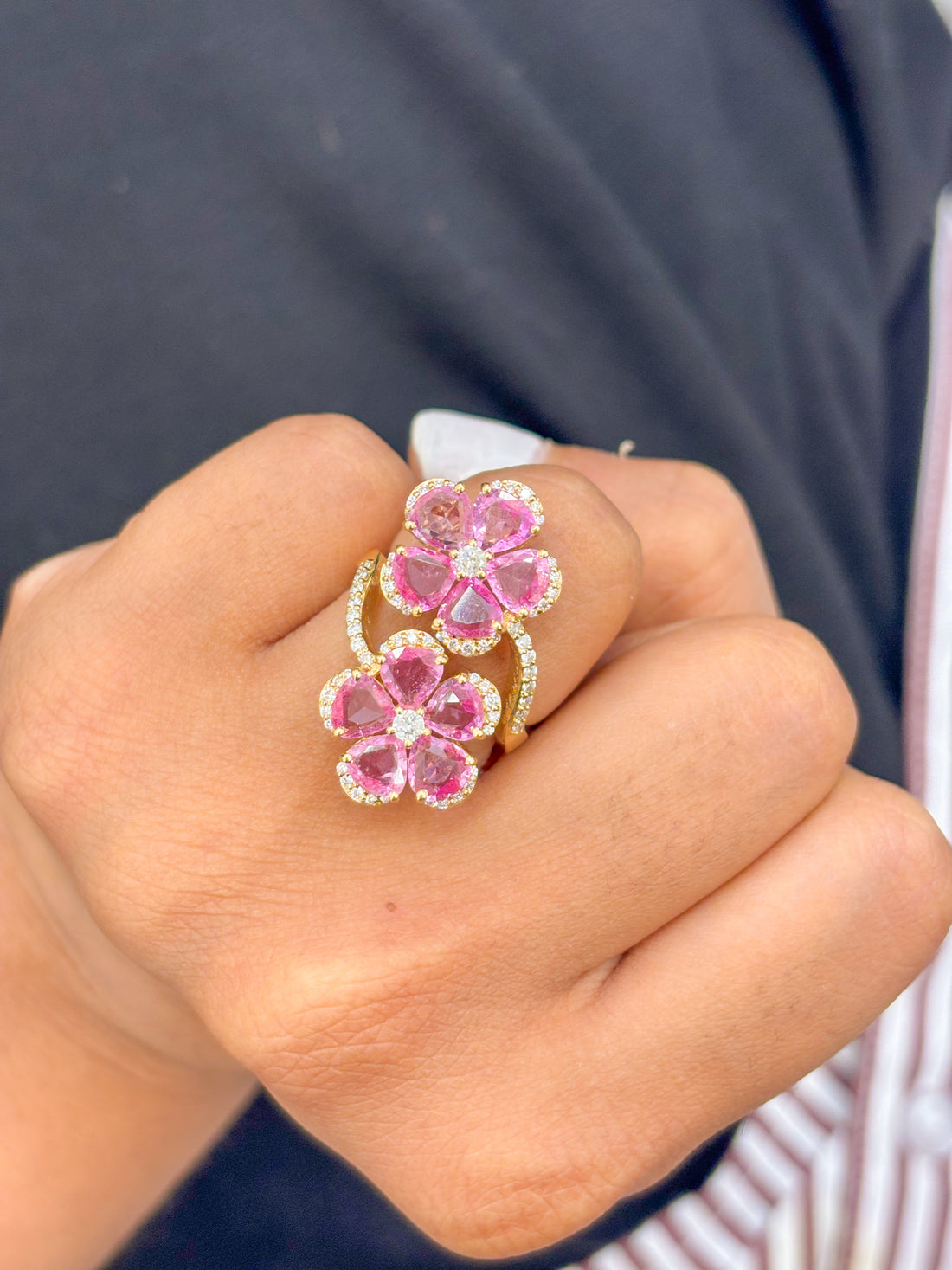 JPRG-1758/4370 Pink Sapphire Rose Cut With Diamond Ring | 18K