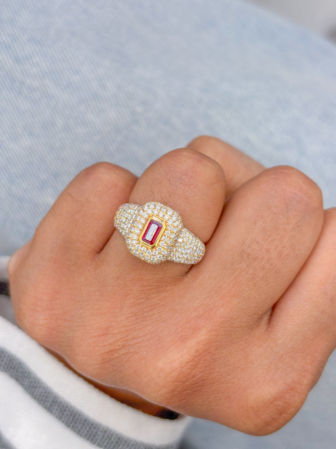 JPRG-1764/4385 Ruby Octogoan 5X3 With Diamond Pave Setting Ring | 18K