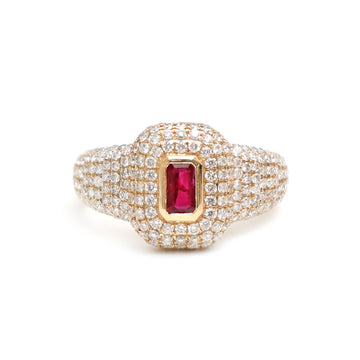 JPRG-1764/4385 Ruby Octogoan 5X3 With Diamond Pave Setting Ring | 18K