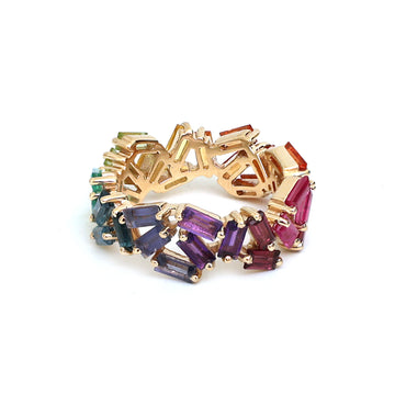 JPRG-1781/4478 Rainbow Gemstone Baguette 4X2 Ring | 14K
