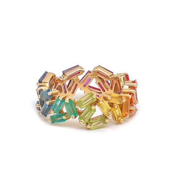 JPRG-1781/4478 Rainbow Gemstone Baguette 4X2 Ring | 14K