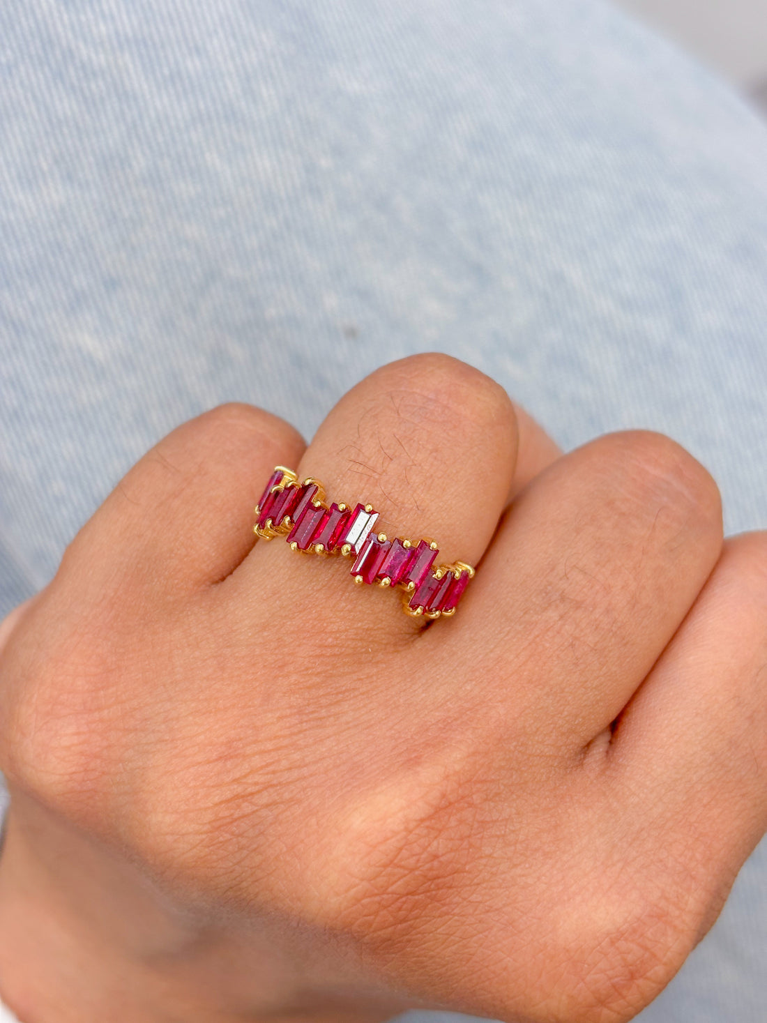 JPRG-1788/4487 Ruby Baguette 4X2 Half Ring | 18K