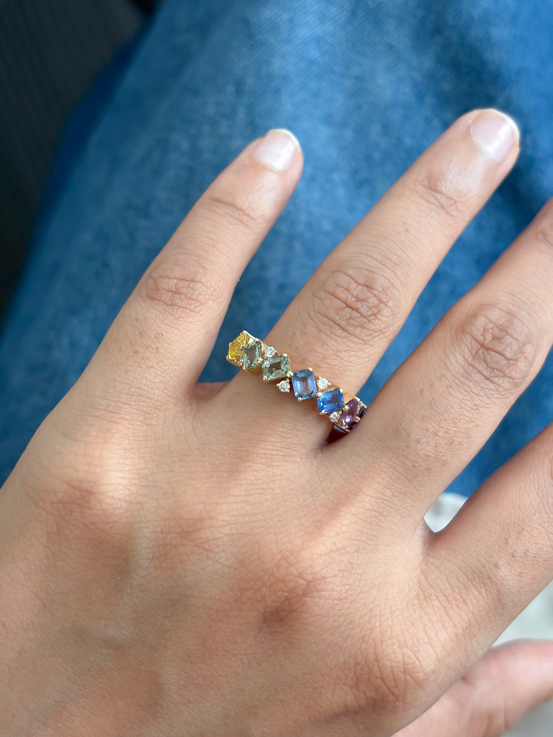 JPRG-1790/4489 Rainbow Sapphire Octagon 4X3 With Diamond Ring | 14K