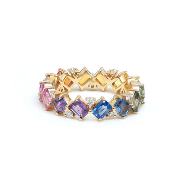 JPRG-1790/4489 Rainbow Sapphire Octagon 4X3 With Diamond Ring | 14K