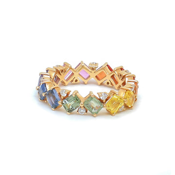 JPRG-1790/4489 Rainbow Sapphire Octagon 4X3 With Diamond Ring | 14K