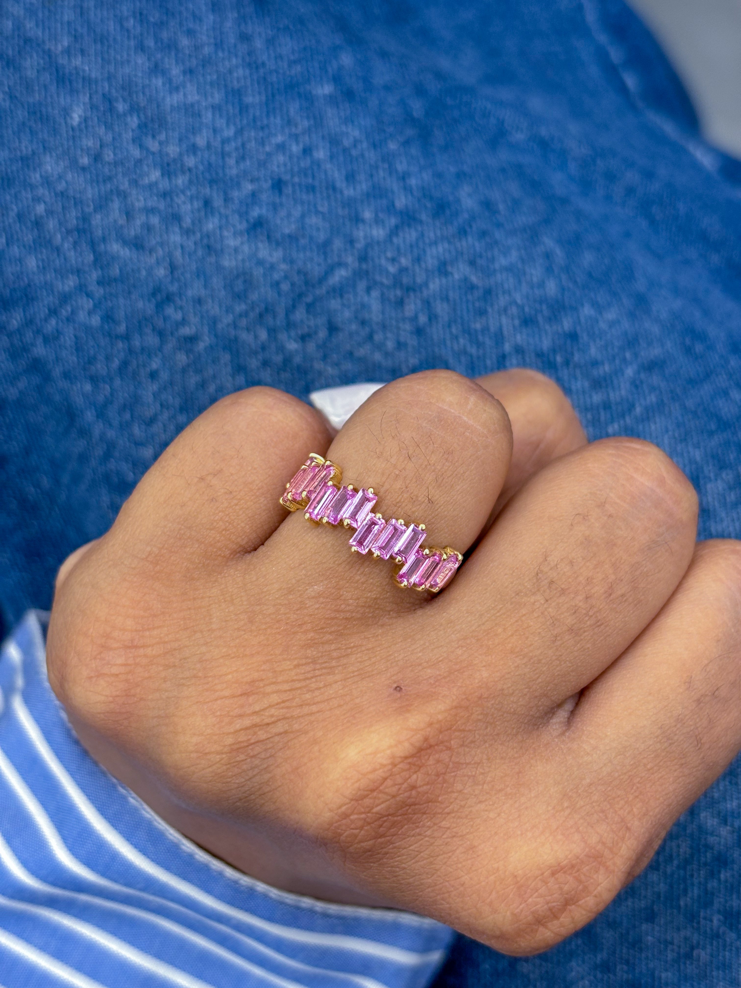 JPRG-1792/4491 Pink Sapphire Baguette 4X2 Half Ring | 18K