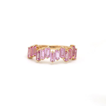 JPRG-1792/4491 Pink Sapphire Baguette 4X2 Half Ring | 18K