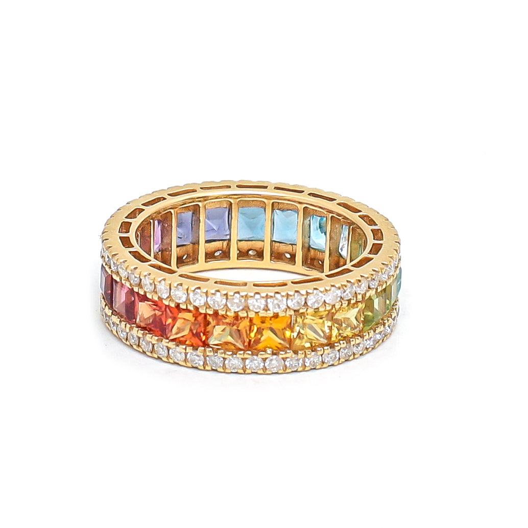JPRG-1793/4492 Rainbow Gemstone Square 3Mm With Diamond Ring | 18K