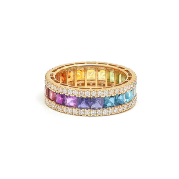 JPRG-1793/4492 Rainbow Gemstone Square 3Mm With Diamond Ring | 18K