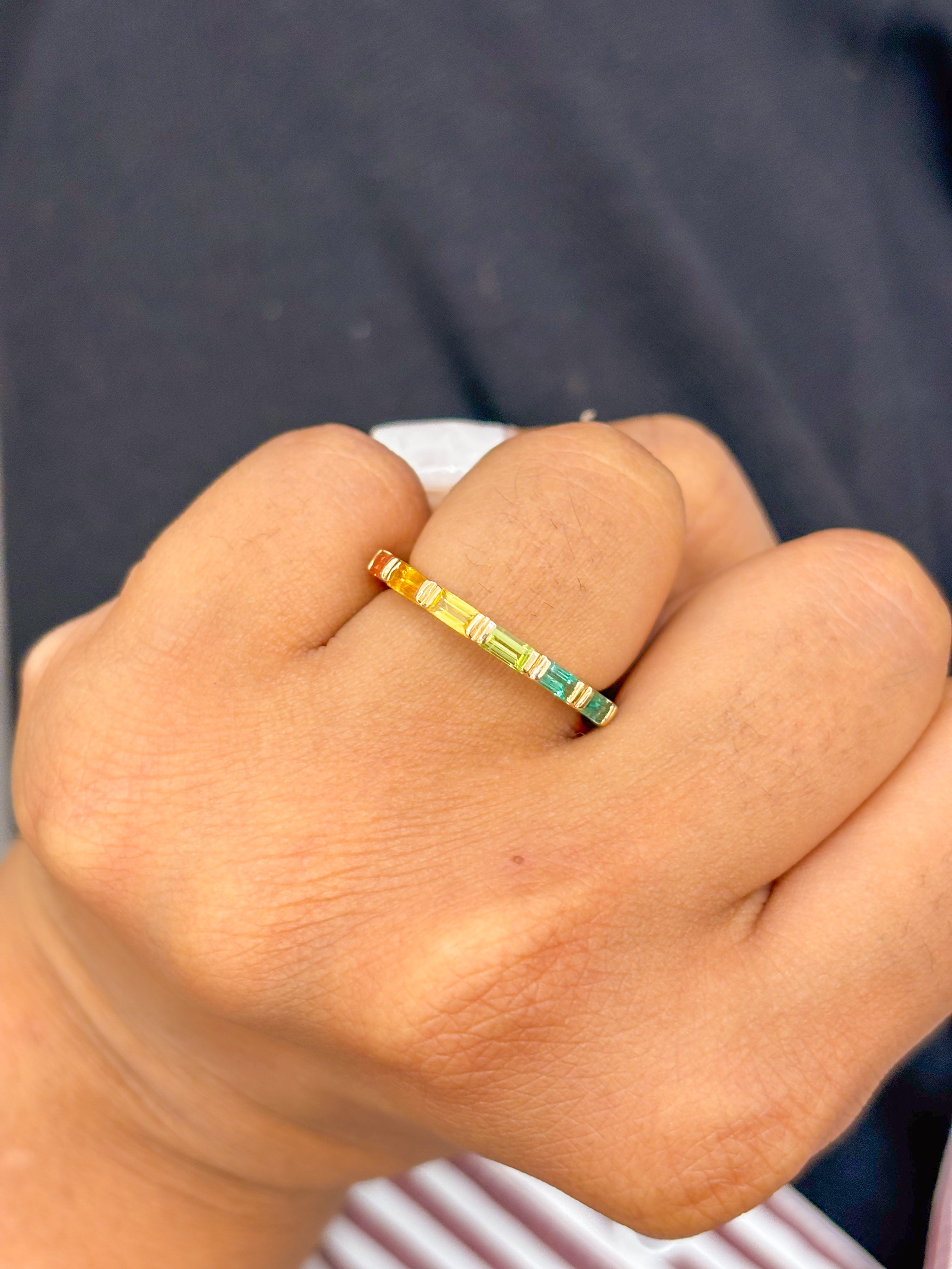 JPRG-1821/4539 Rainbow Gemstone Baguette 4X2 Ring | 14K