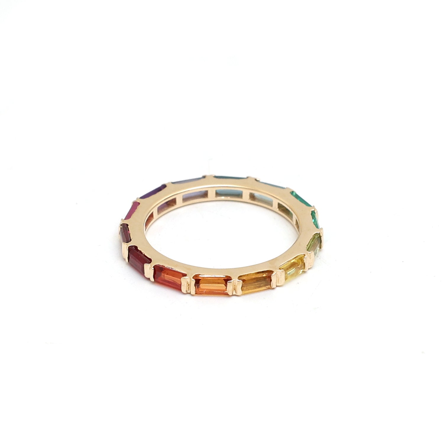 JPRG-1821/4539 Rainbow Gemstone Baguette 4X2 Ring | 14K