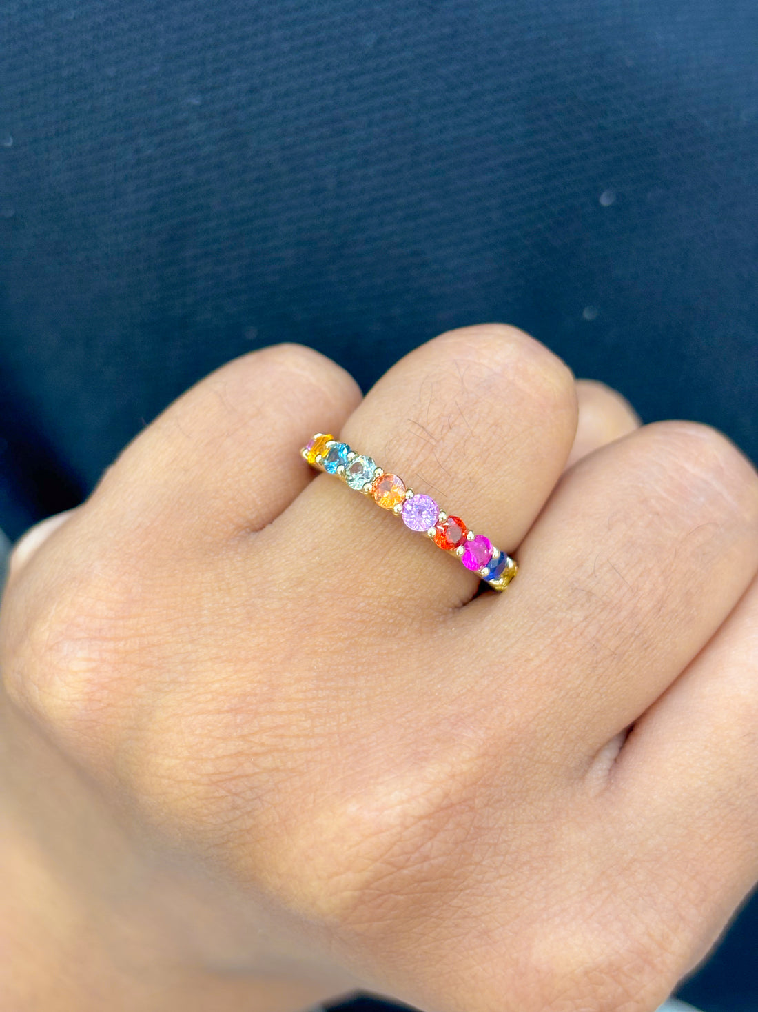 JPRG-1824/4542 Rainbow Sapphire Round 3Mm Ring | 14K