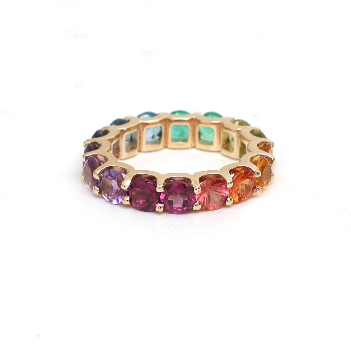 JPRG-1834/4551 Rainbow Gemstone Round 4Mm U Ring | 14K
