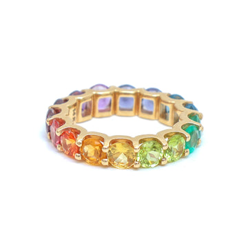 JPRG-1834/4551 Rainbow Gemstone Round 4Mm U Ring | 14K