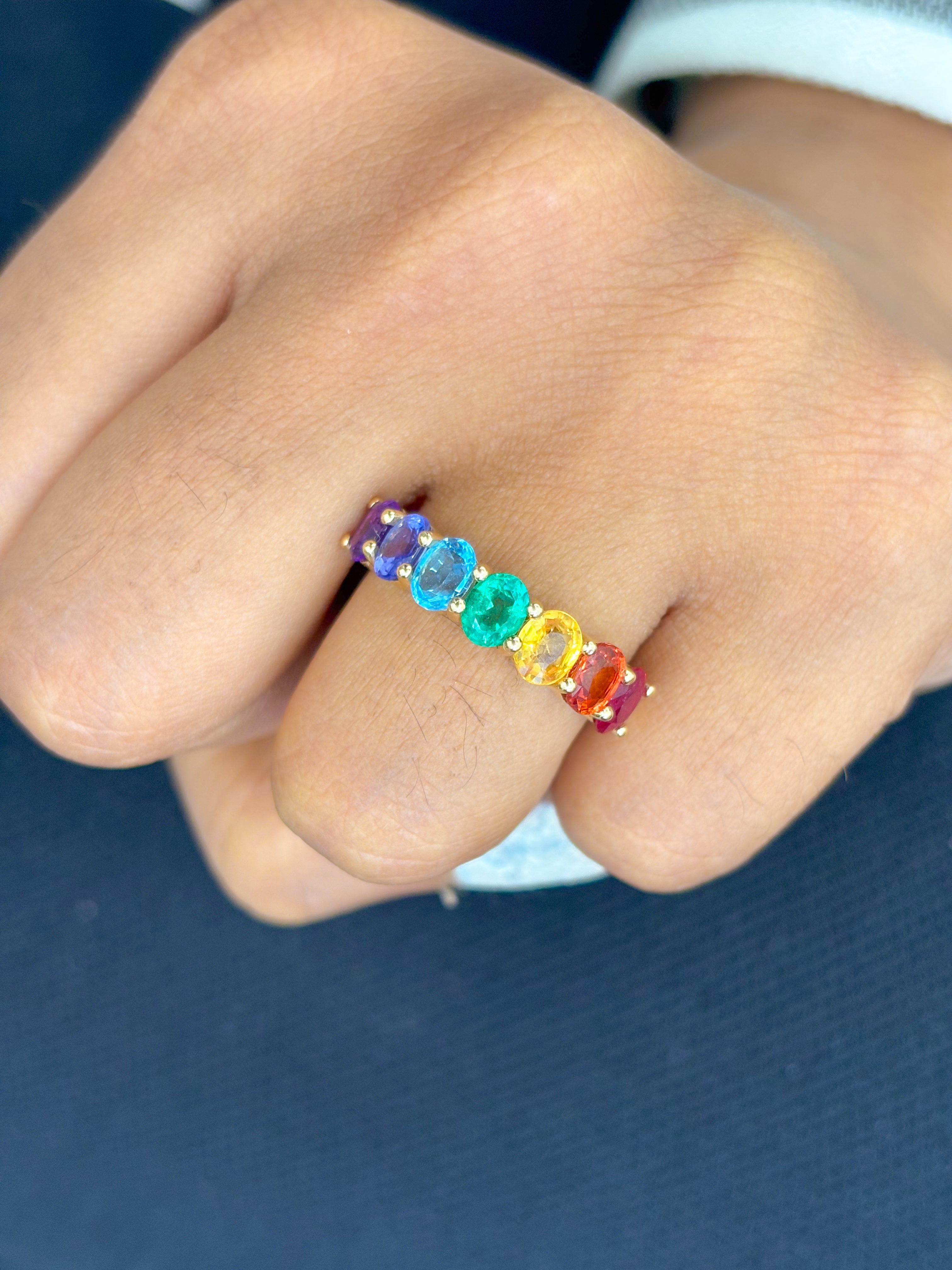 JPRG-1856/4577 Rainbow Gemstone Oval 5X4 Half Ring | 14K