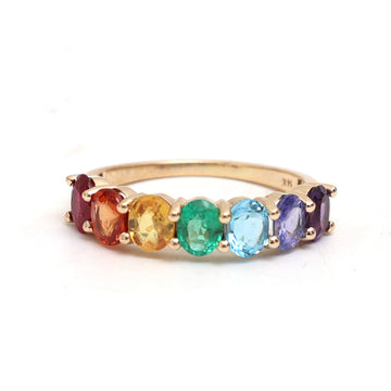 JPRG-1856/4577 Rainbow Gemstone Oval 5X4 Half Ring | 14K