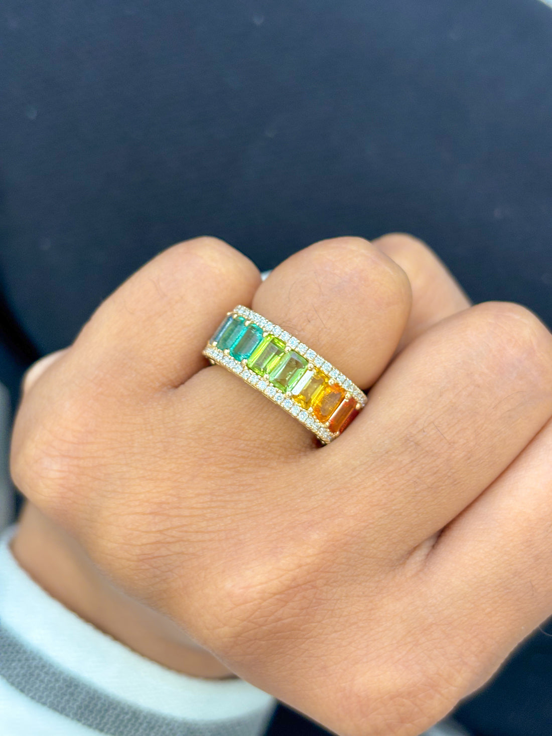 JPRG-1870/4608 Rainbow Gemstone Octagon 5X3 With Diamond Ring | 14K