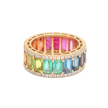 JPRG-1870/4608 Rainbow Gemstone Octagon 5X3 With Diamond Ring | 14K