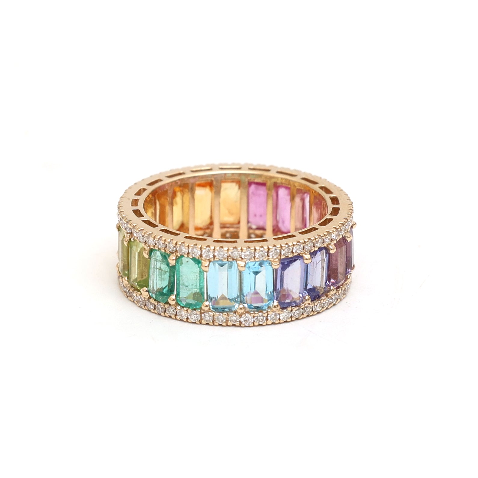 JPRG-1870/4608 Rainbow Gemstone Octagon 5X3 With Diamond Ring | 14K