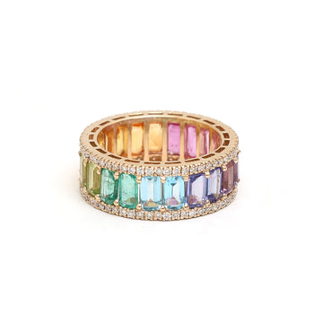 JPRG-1870/4608 Rainbow Gemstone Octagon 5X3 With Diamond Ring | 14K