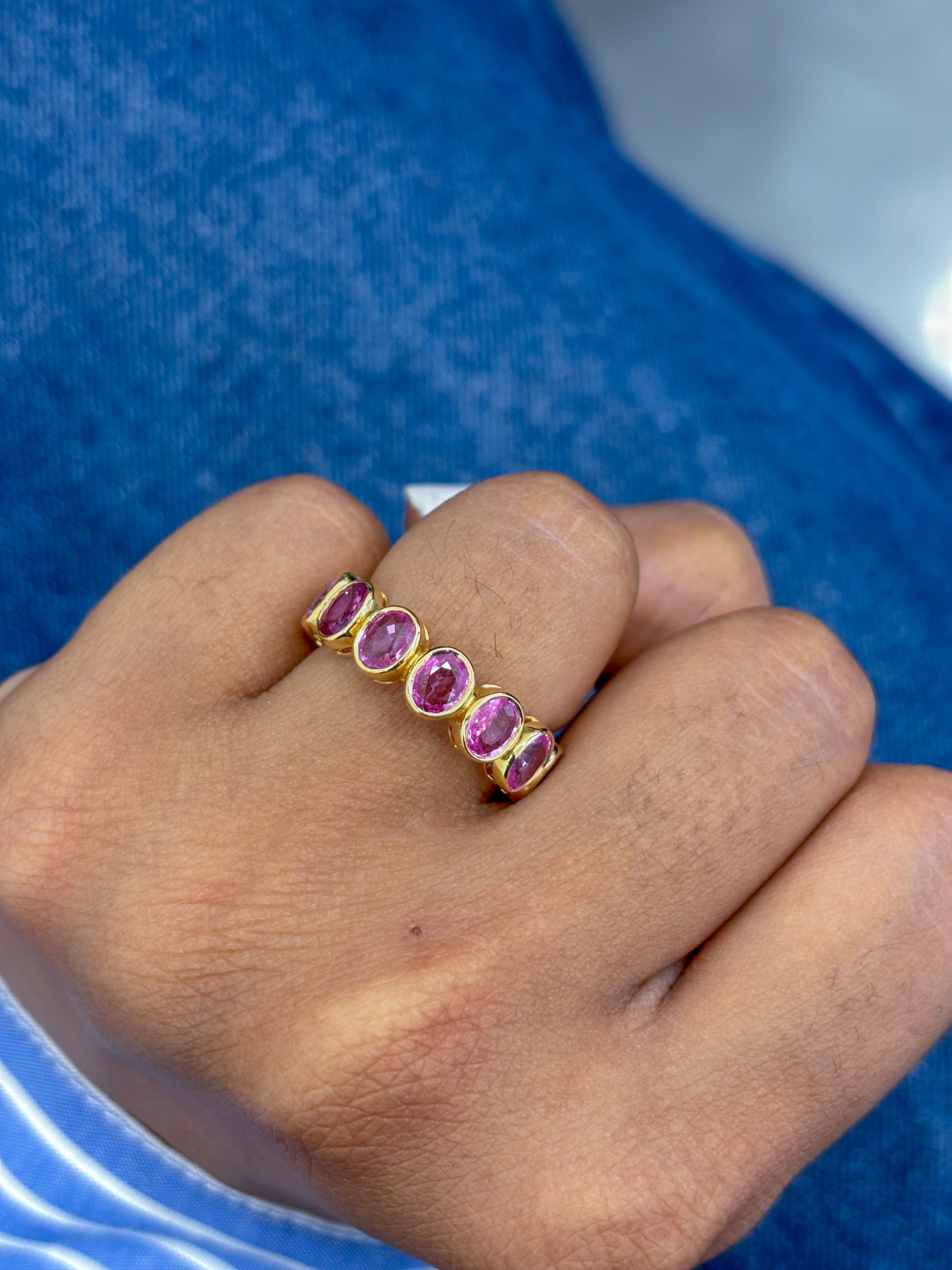 JPRG-1871/4609 Pink Sapphire Oval 5X4 Bezel  Ring | 18K