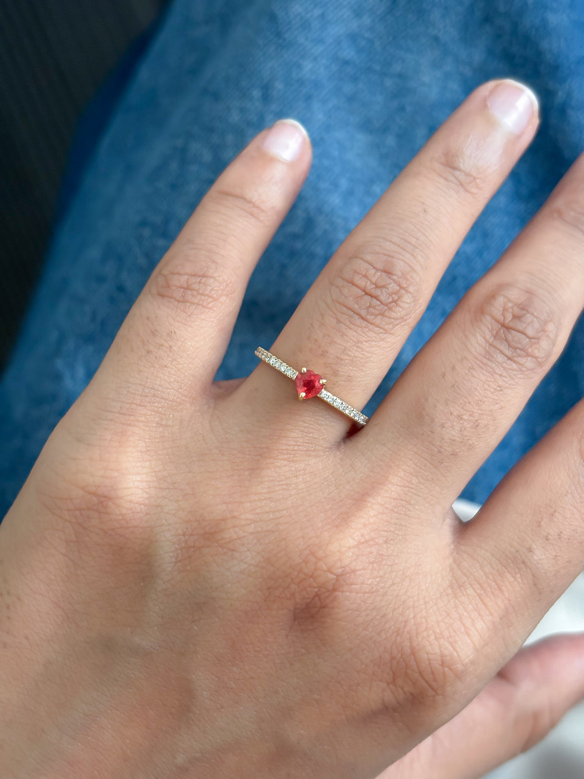 JPRG-1906/4690 Orange Sapphire Diamond Heart Thin Ring | 14K