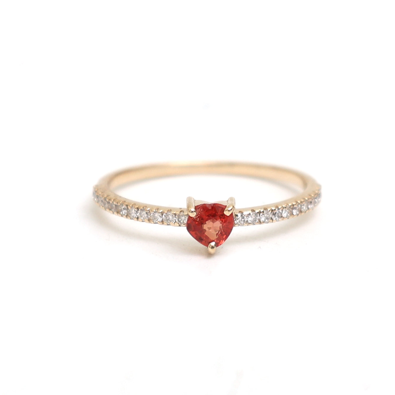 JPRG-1906/4690 Orange Sapphire Diamond Heart Thin Ring | 14K