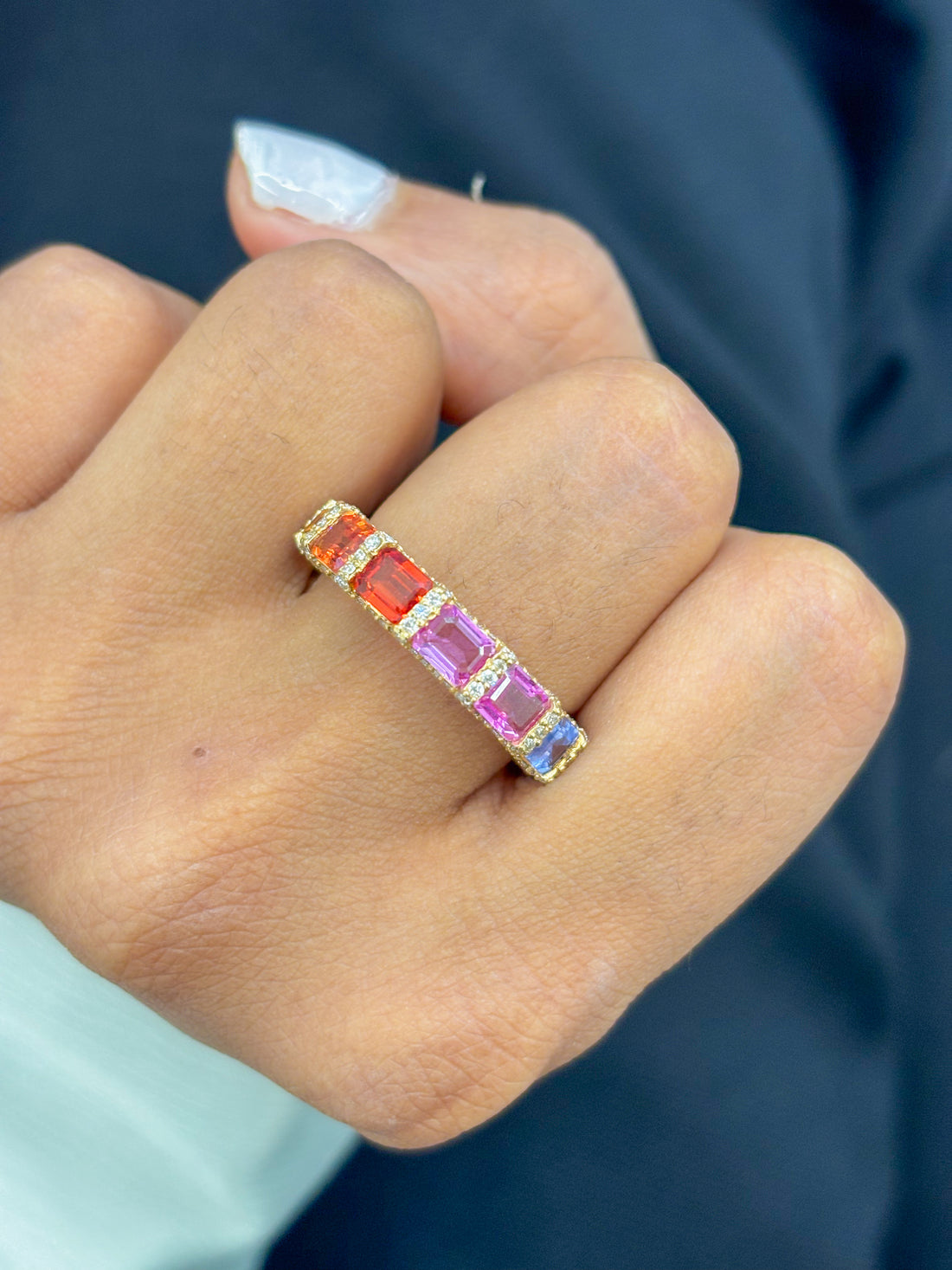 JPRG-1963/4817 Rainbow Sapphire Octagon 5X4 With Diamond Ring | 18K