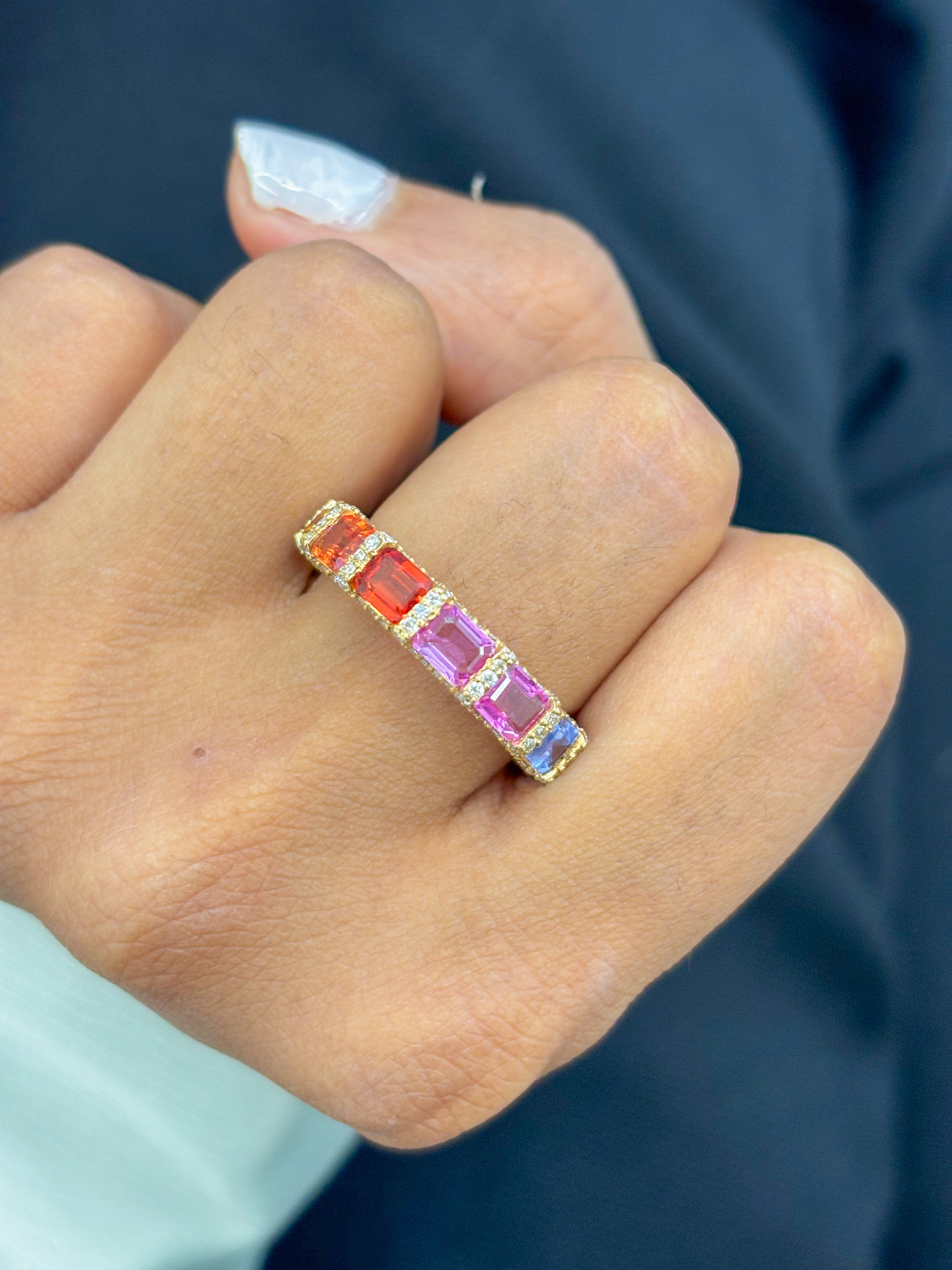 JPRG-1963/4817 Rainbow Sapphire Octagon 5X4 With Diamond Ring | 18K
