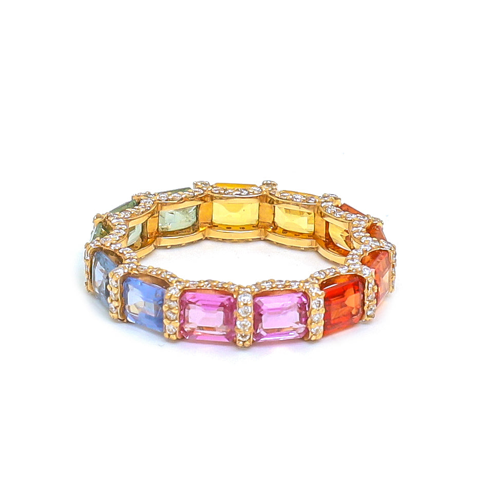 JPRG-1963/4817 Rainbow Sapphire Octagon 5X4 With Diamond Ring | 18K