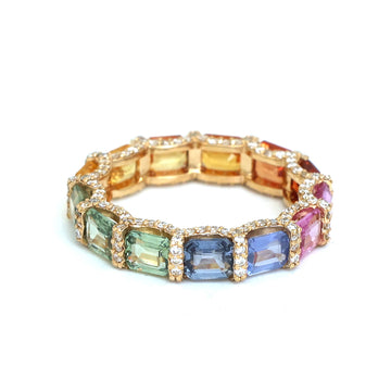 JPRG-1963/4817 Rainbow Sapphire Octagon 5X4 With Diamond Ring | 18K