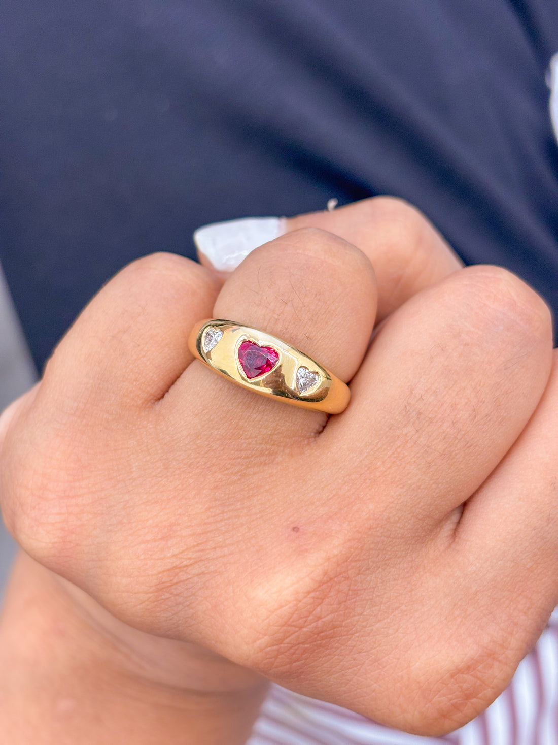 JPRG-1986/4854 Ruby Heart With Diamond Chunky Ring | 18K