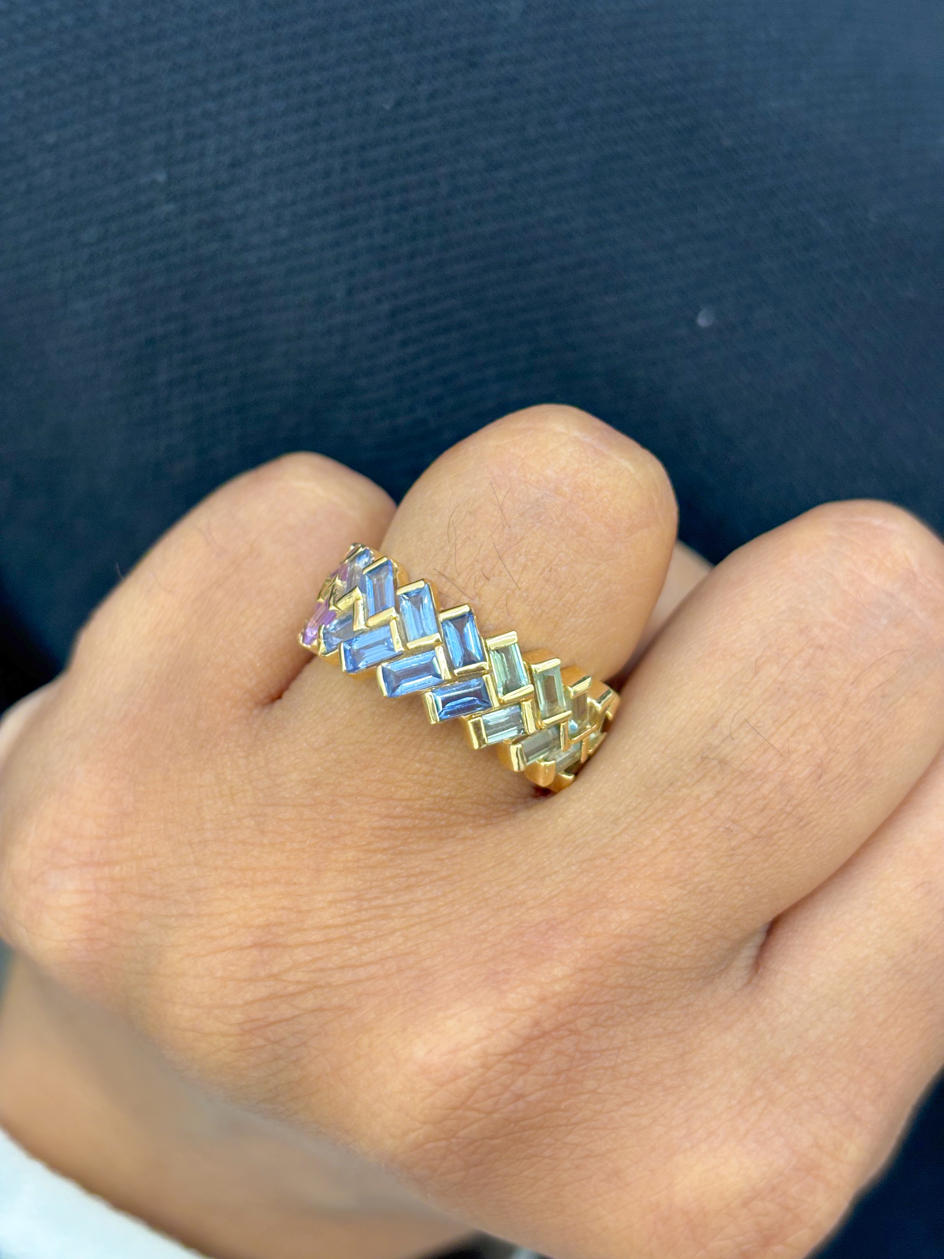 JPRG-2017/4945 Rainbow Sapphire Baguette 4X2 Ring | 18K