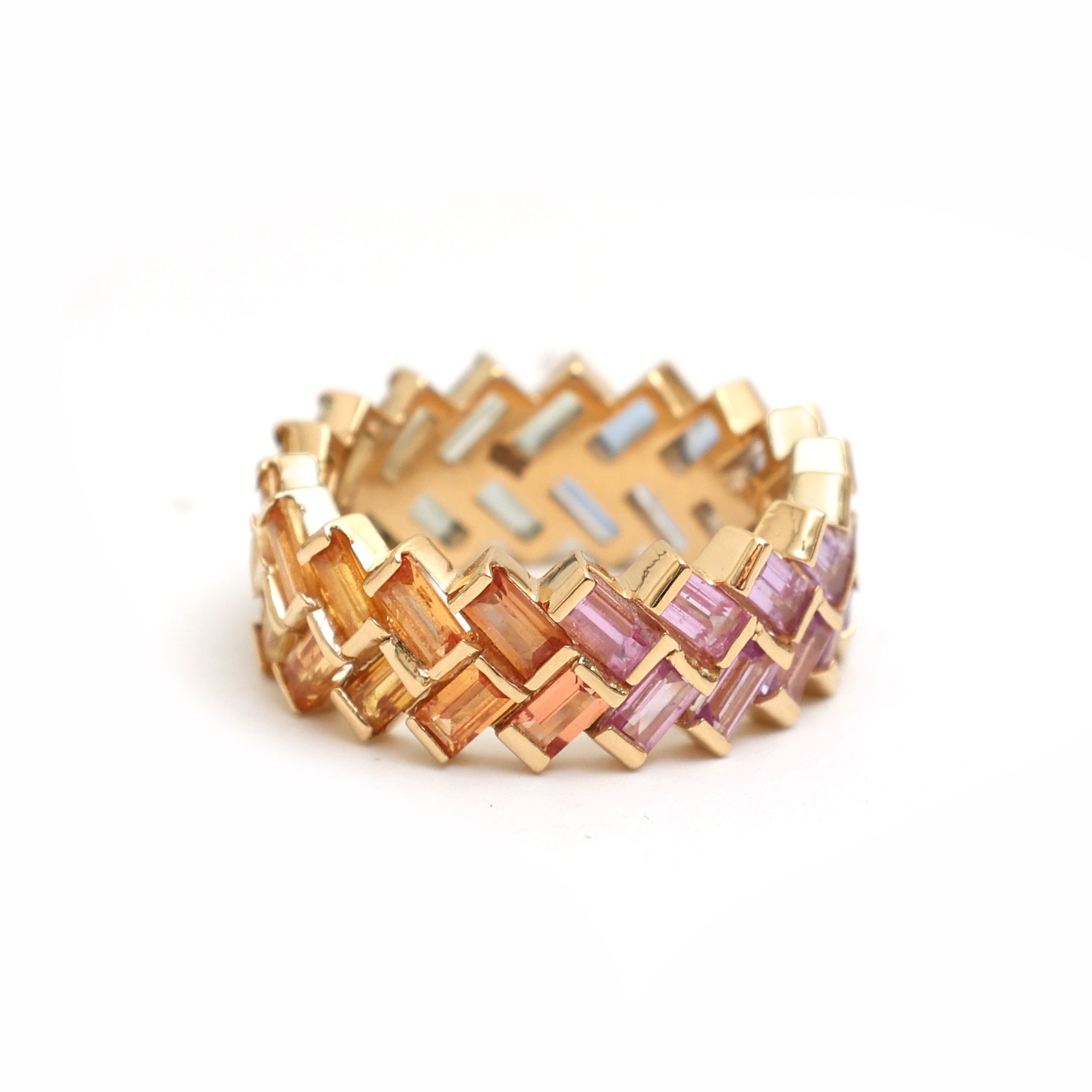 JPRG-2017/4945 Rainbow Sapphire Baguette 4X2 Ring | 18K