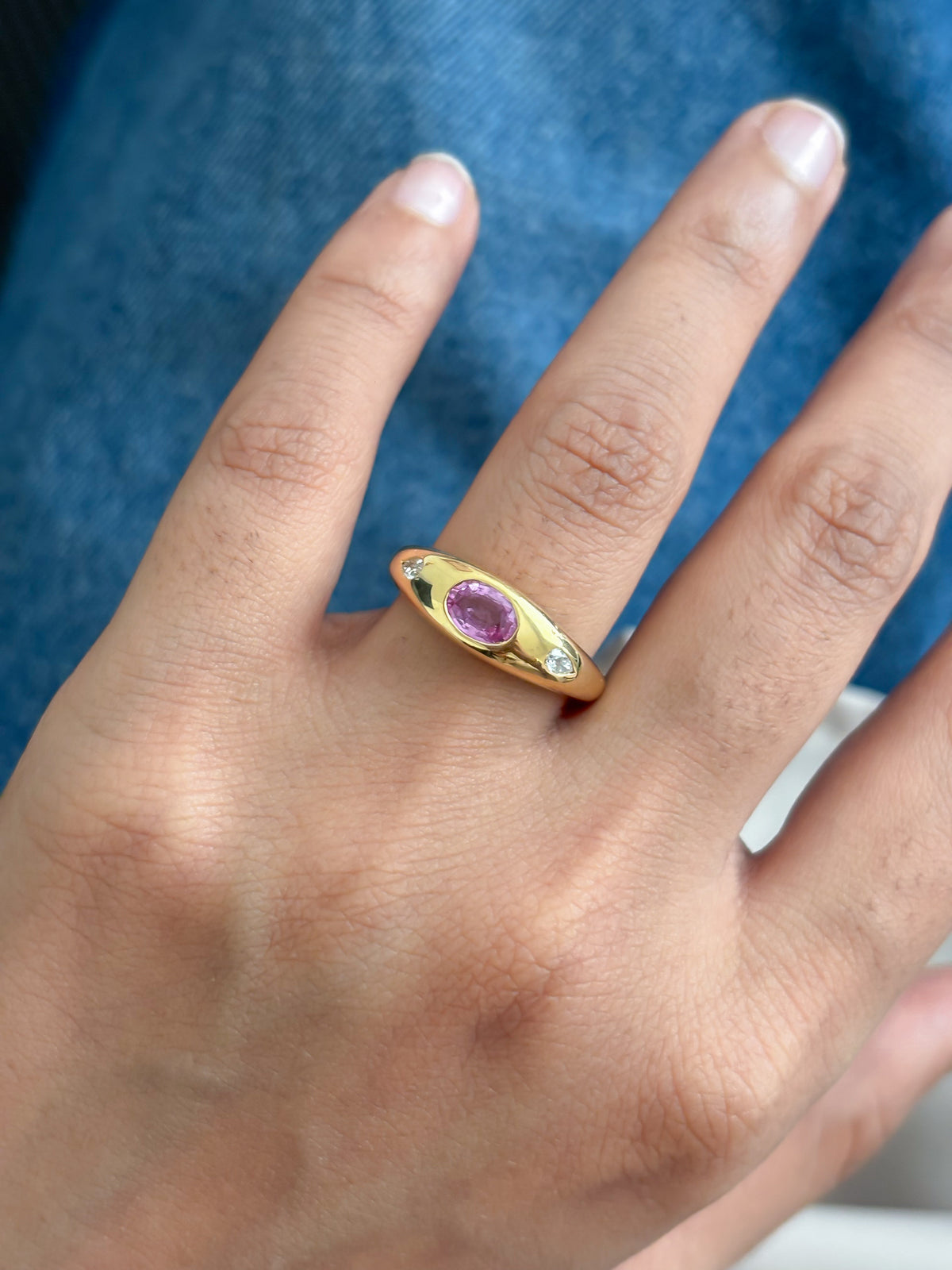 JPRG-2018/4946 Pink Sapphire Oval With Diamond Pear Chunky Ring | 18K