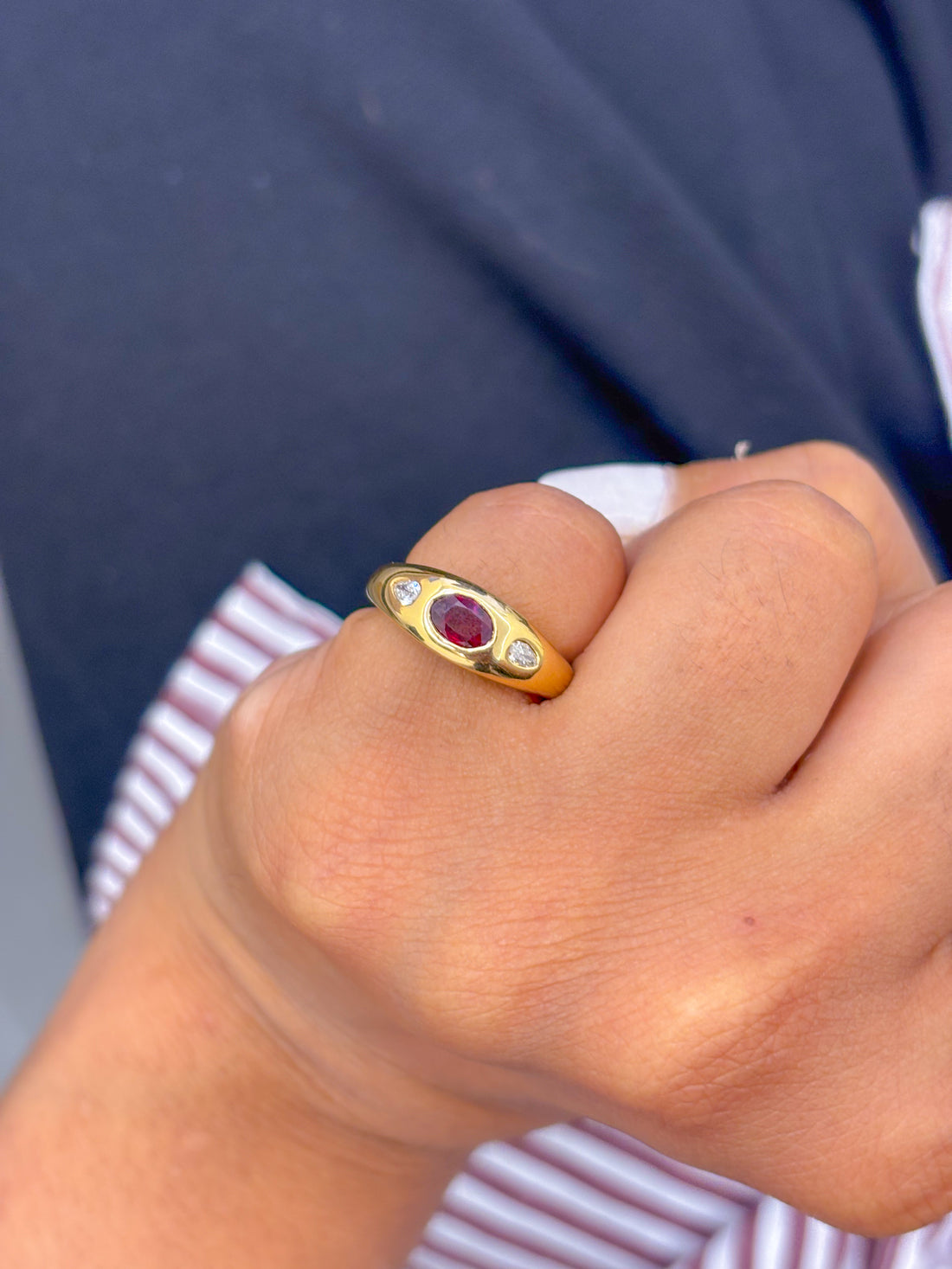 JPRG-2020/4948 Ruby Oval With Diamond Pear Chunky Ring | 18K