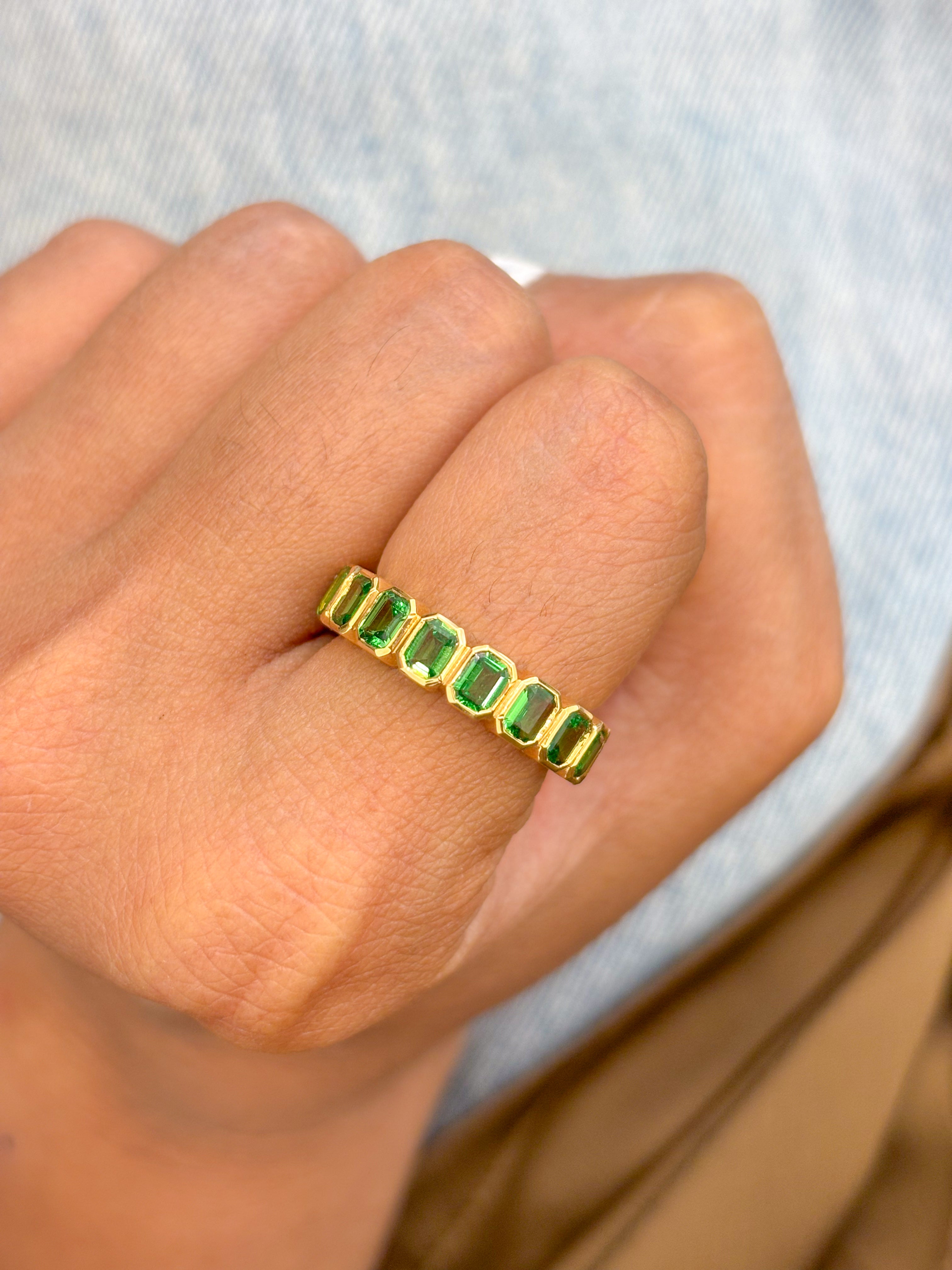 JPRG-2061/5076 Tsavorite Octagon 4X3 Bezel Ring | 18K