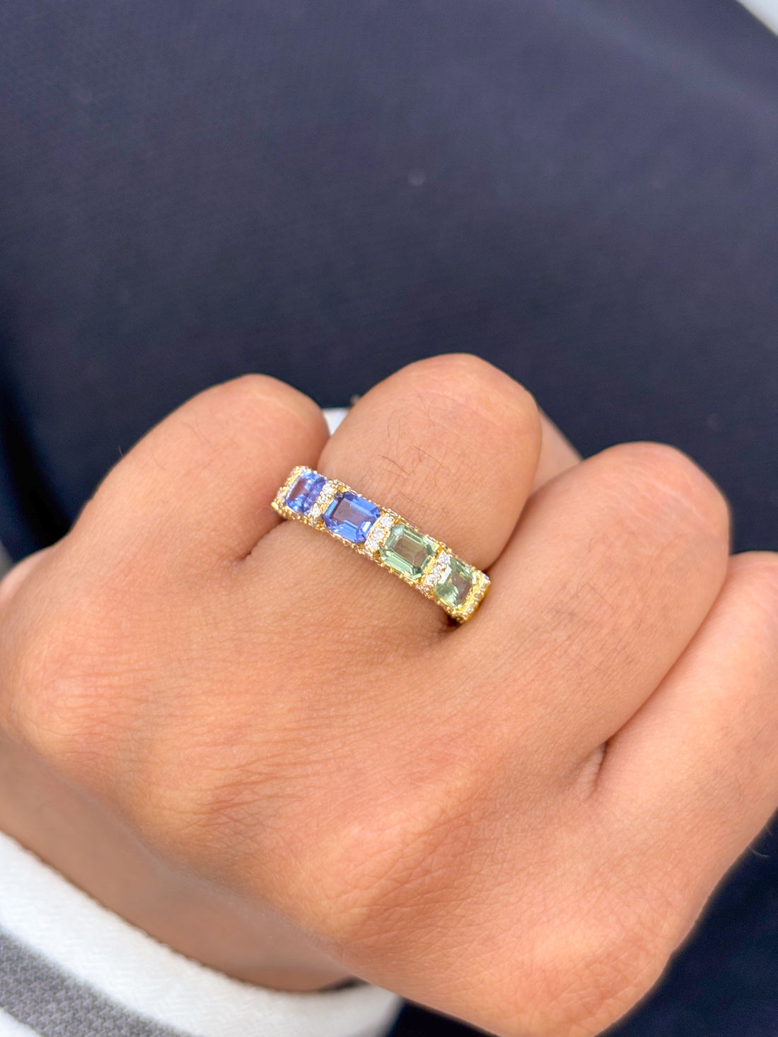 JPRG-2089/5143 Rainbow Sapphire Octagon 5X4 With Diamond Ring | 18K