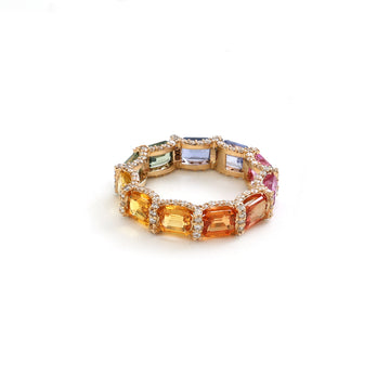 JPRG-2089/5143 Rainbow Sapphire Octagon 5X4 With Diamond Ring | 18K
