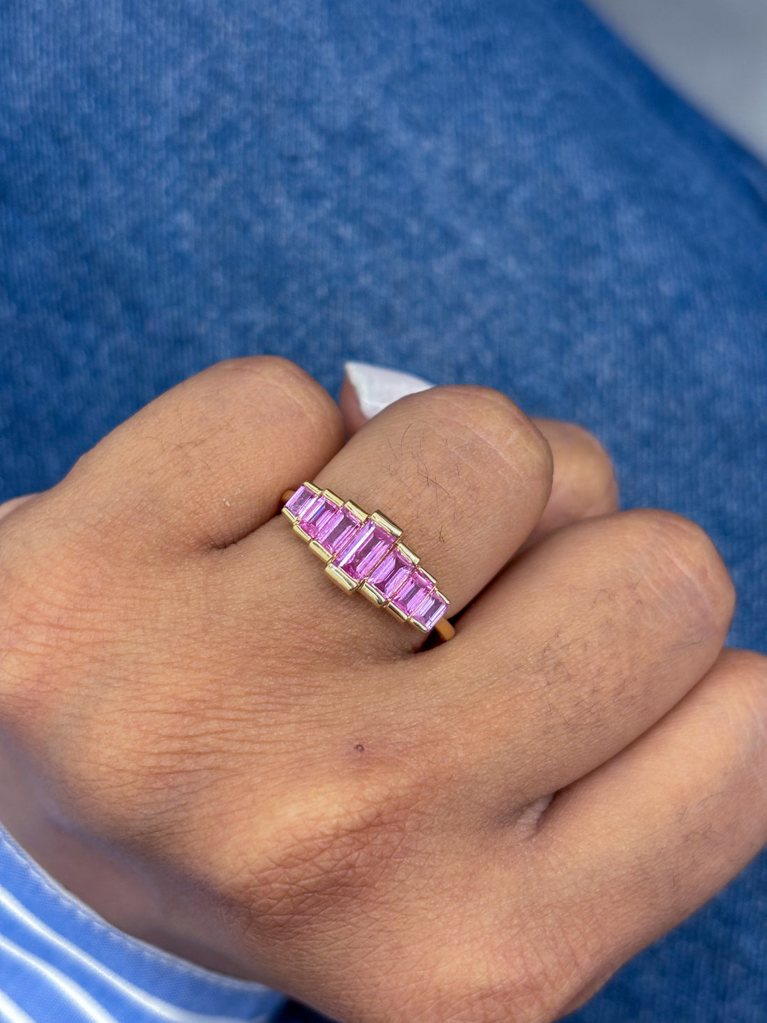 JPRG-2091/5145 Pink Sapphire Baguette Half Ring | 14K