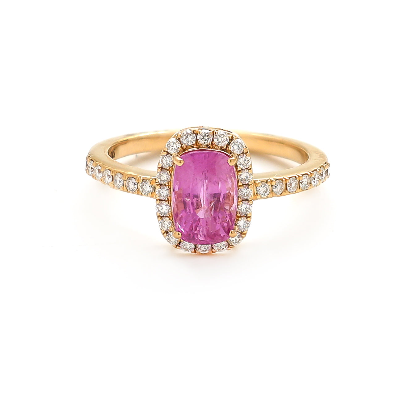 JPRG-2099/5184 Pink Sapphire Cushion With Diamond Ring | 18K