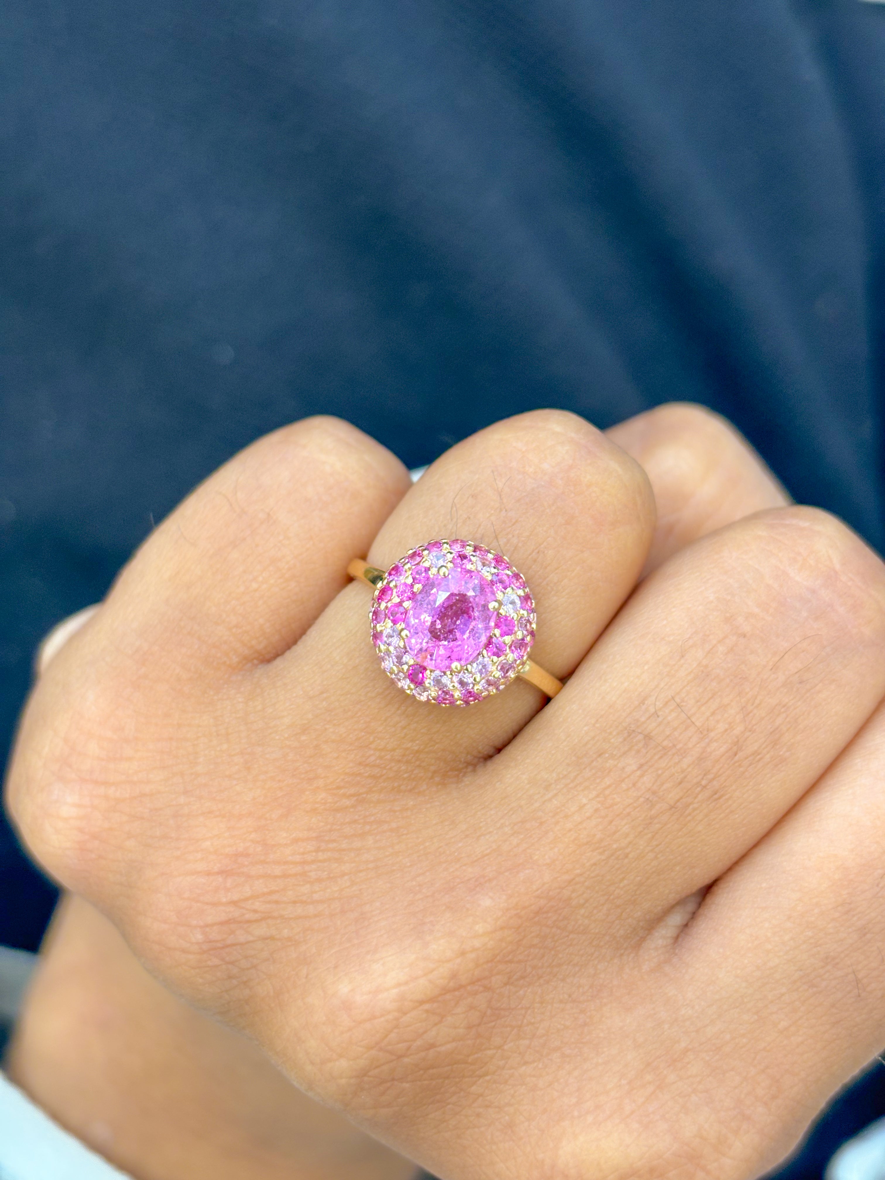 JPRG-2124/5239 Pink Sapphire Oval With Round Ring | 18K