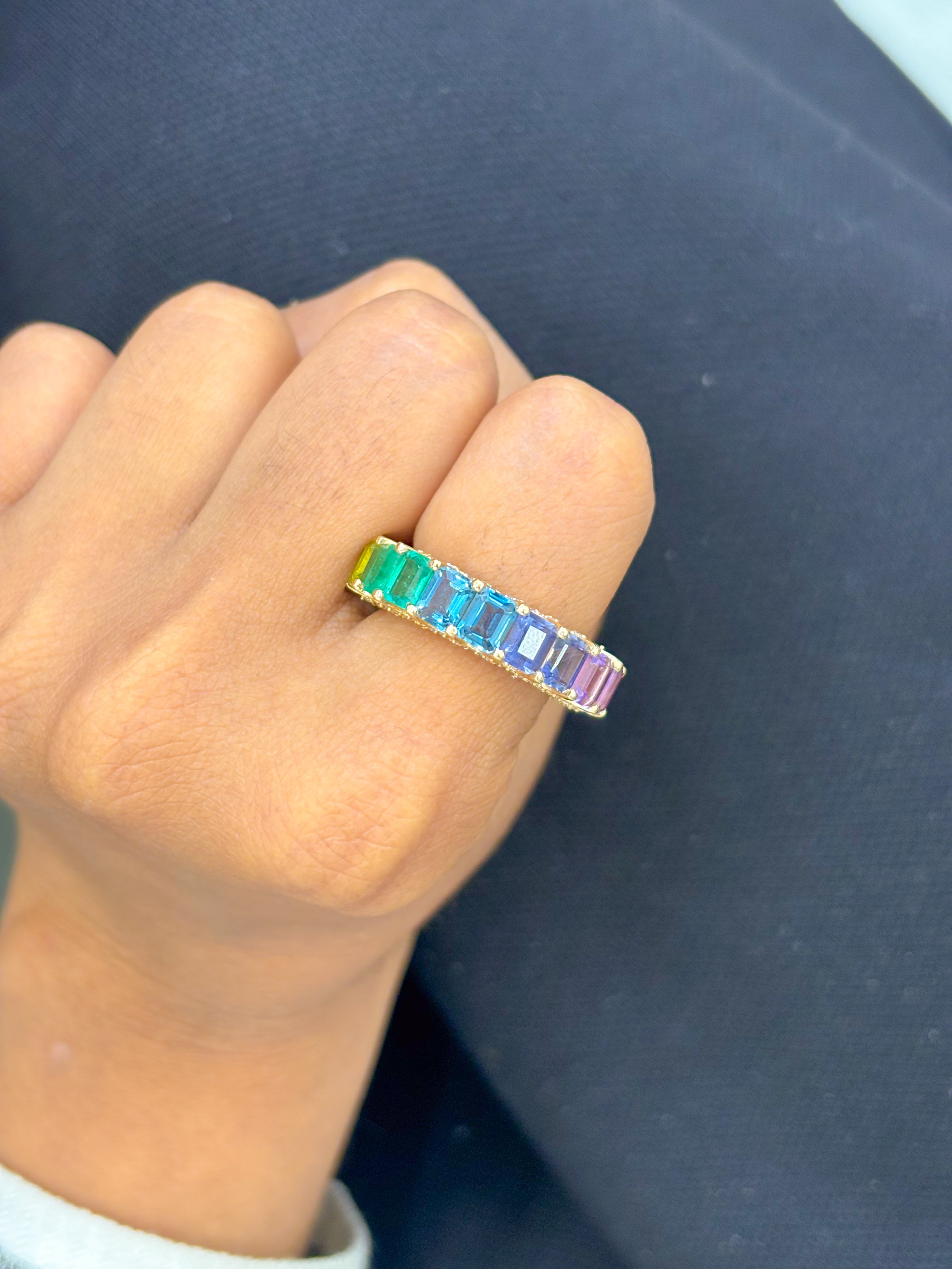 JPRG-2149/5328 Rainbow Gemstone Octagon 5X4 With Diamond Ring | 14K