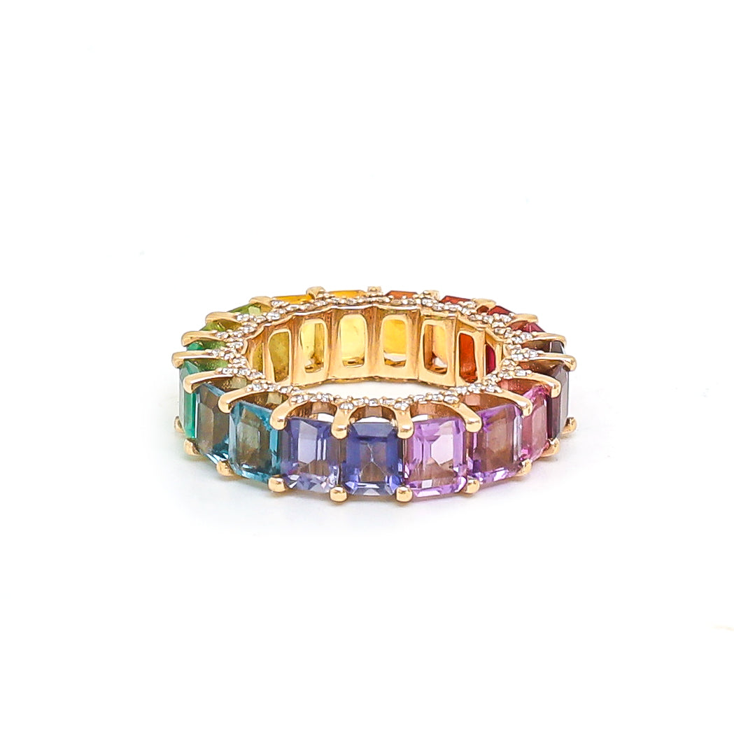 JPRG-2149/5328 Rainbow Gemstone Octagon 5X4 With Diamond Ring | 14K
