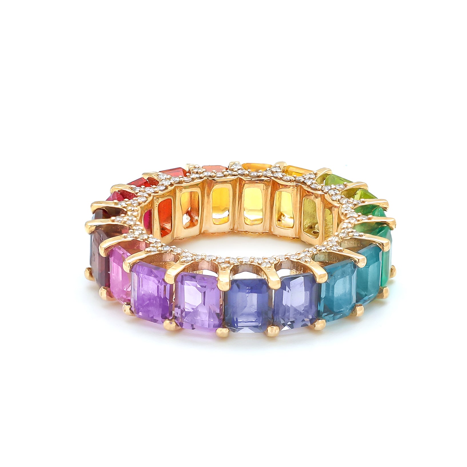 JPRG-2149/5328 Rainbow Gemstone Octagon 5X4 With Diamond Ring | 14K