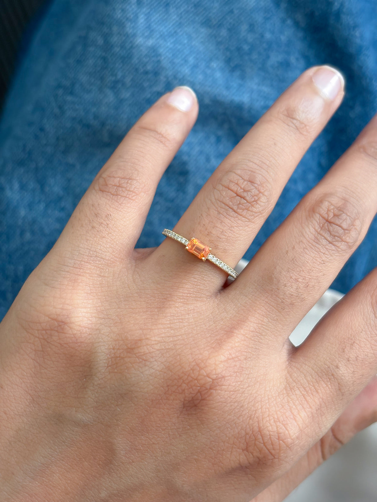 JPRG-2185/5485 Orange Sapphire Diamond Octagon Thin Ring | 14K
