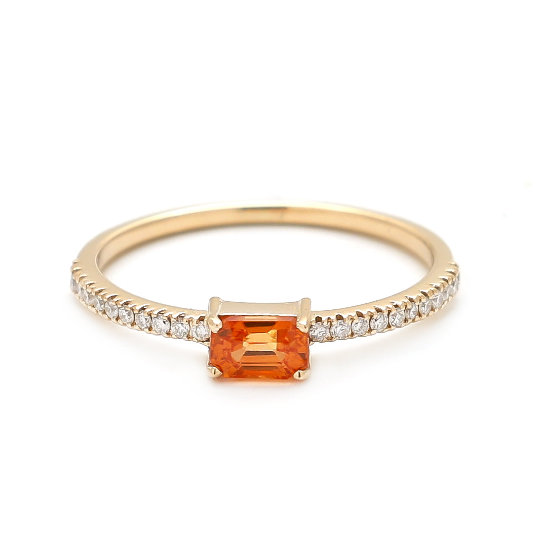 JPRG-2185/5485 Orange Sapphire Diamond Octagon Thin Ring | 14K